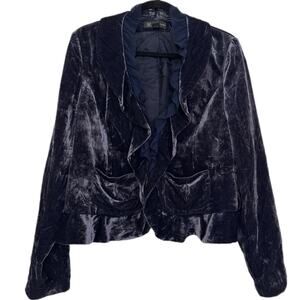 INC International Concep Velvet Ruffle Jacket Large Blue Whimsigoth Fairy Grunge